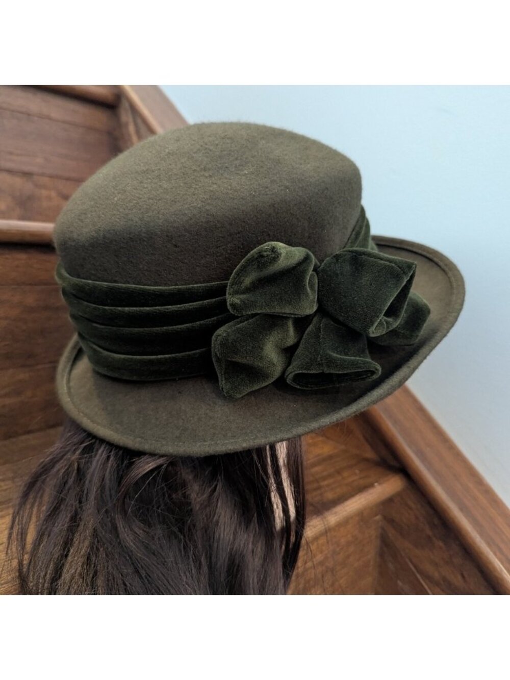 Vintage Designer Gruppo Italiano Green Wool Felt And Velvet Hat, Avant Garde - Picture 6 of 9
